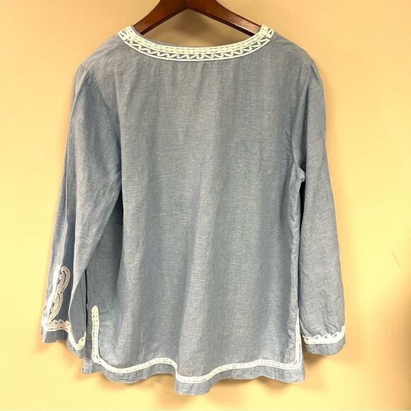 Point Sur linen/cotton blend embroidered top size L - Picture 4 of 9